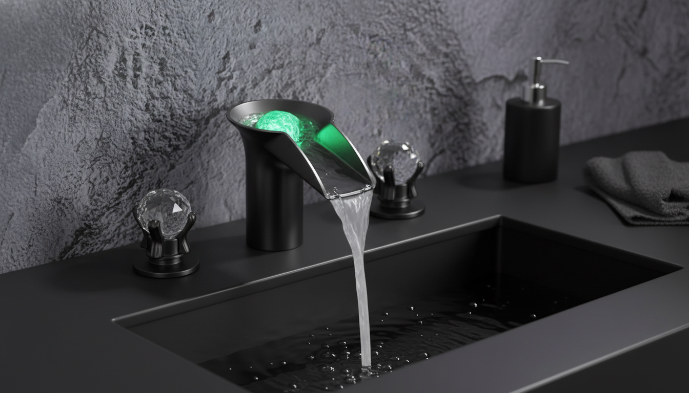 Black Widespread LED Basin Faucet with Crystal Handles